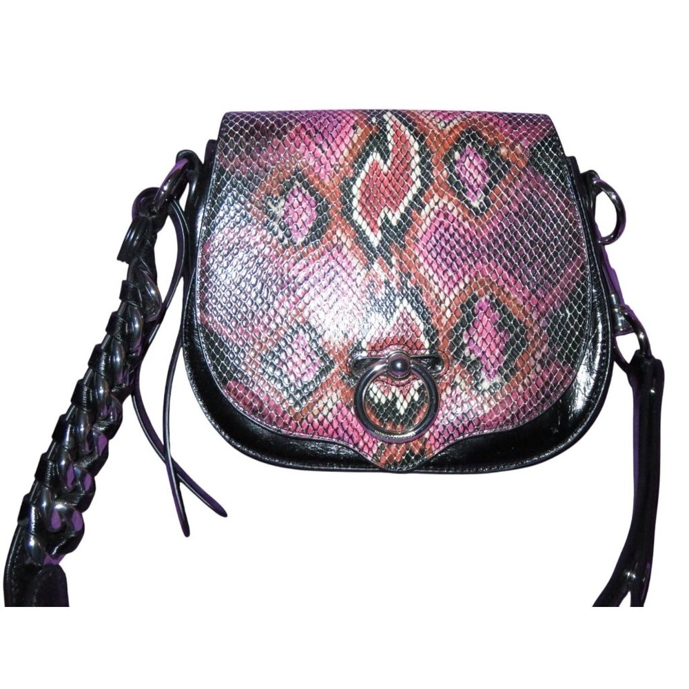 Rebecca Minkoff Vegan Python Embossed Leather Saddle Crossbody Bag in Pink Black